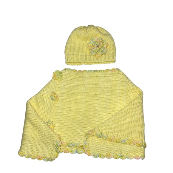 Crochet Baby Yellow Floral Poncho and Hat - Picture 1 of 9